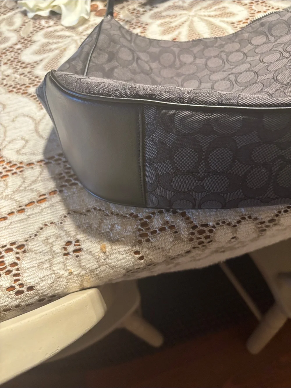 Coach Gray Signature Jacquard Shoulder Bag with Black Trim